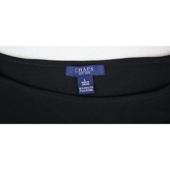 CHAPS - WOMEN'S BLACK STRETCH KNIT SHORT SLEEVE RUFFLE TOP - SIZE L - Picture 6 of 8